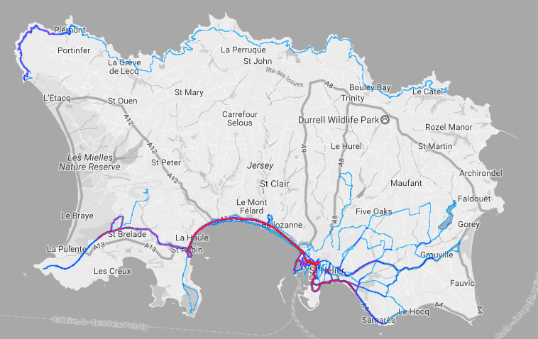 Jersey Strava heatmap 2017